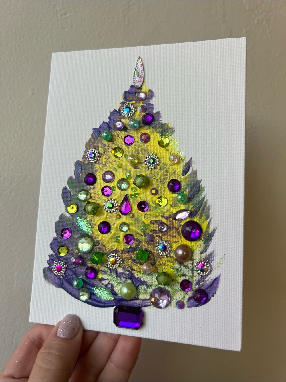 Purple, Lime & Gold Jeweled Christmas Tree – 5x7 Original - Picture 4 of 8